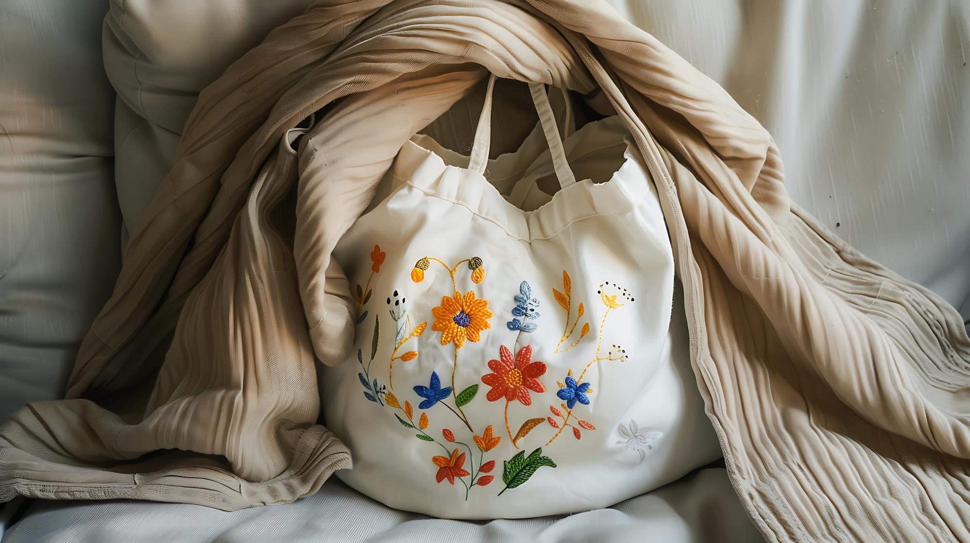 Borsa in tessuto con monogramma ricamato